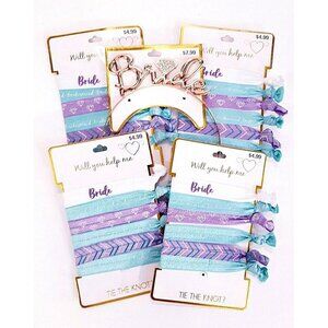 Bridesmaid Bachelorette Gift Favor 4Pk Blue Hair Ties & Bride Headband NWT